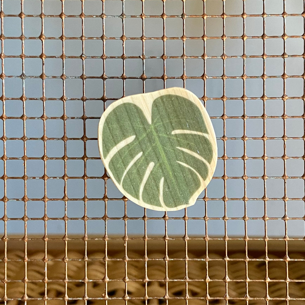 Monstera Leaf Wood Pin or Magnet