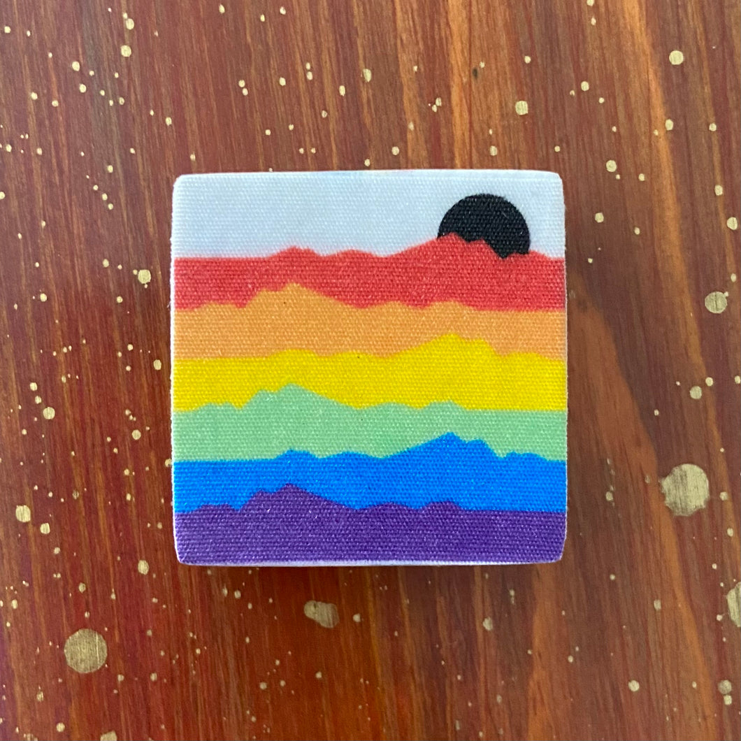 Rainbow Mountain Sun Wood Pin or Magnet